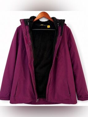 Cabela’s Fleece Lined Hooded Jacket Women XL Purple Outdoor Coat Warm
